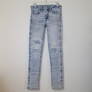 American Eagle Airflex Blue Skinny Distressed Faded Jeans (Read Inseam) 32 X 33